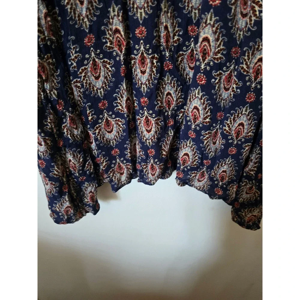 Mossimo Supply Co Navy Blue Paisley Sharkbite Hem Boho Tunic Top XL